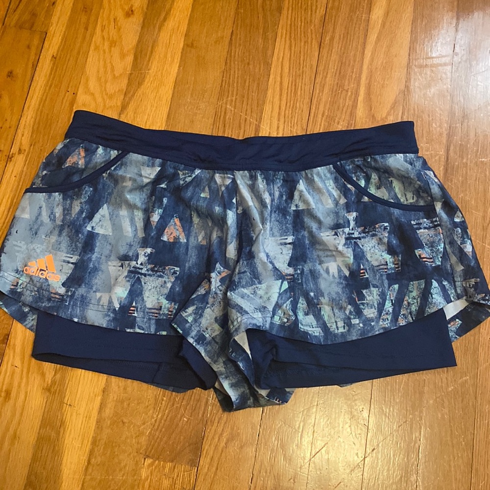 Adidas running shorts with compression liner.